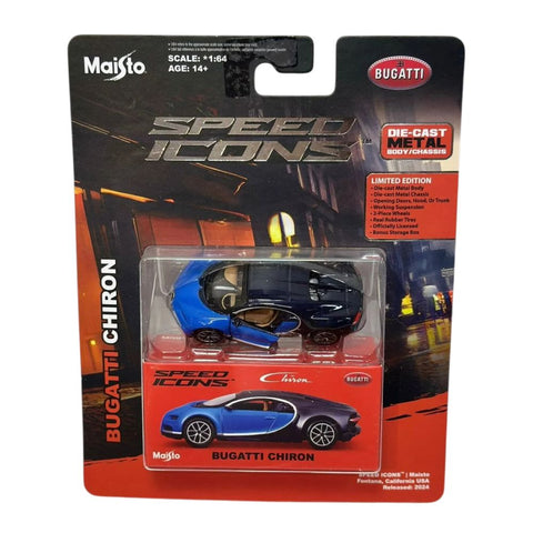 Maisto Speed Icons 1:64 – Bugatti Chiron (Edición Limitada / Bitono Azul y Negro)