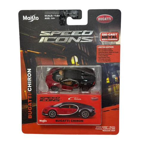 Maisto Speed Icons 1:64 – Bugatti Chiron (Edición Limitada / Bitono Rojo Granate y Negro)