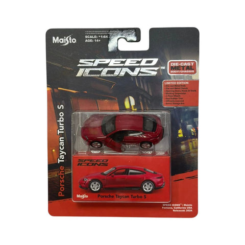 Maisto Speed Icons 1:64 – Porsche Taycan Turbo S (Edición Limitada / Rojo Metálico)