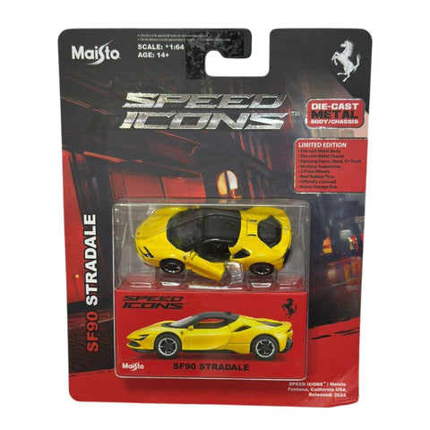 Maisto Speed Icons 1:64 – Ferrari SF90 Stradale (Edición Limitada / Amarillo Giallo Modena con Techo Negro)