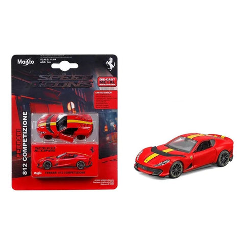 Maisto Speed Icons 1:64 – Ferrari 812 Competizione (Edición Limitada / Rojo Rosso Corsa con Franja Amarilla)