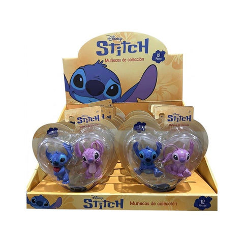 Display Surtido Disney Stitch y Ángel – Muñecos de Colección Blíster Corazón Dúo (Display con 12 Sets de 2 Piezas)
