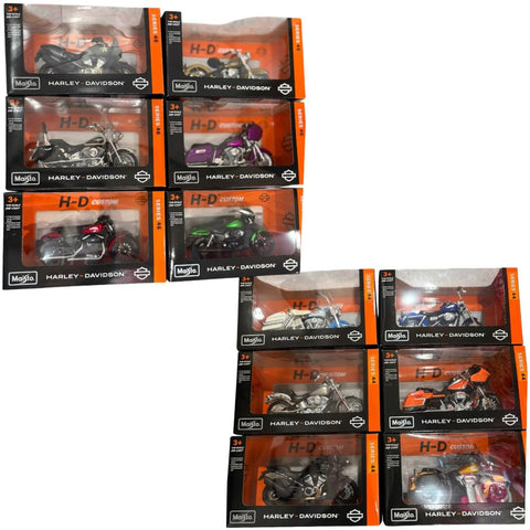 Maisto Harley-Davidson 1:18 Scale Die-Cast Motorcycles – (Caja Surtida de Motocicletas a Escala)
