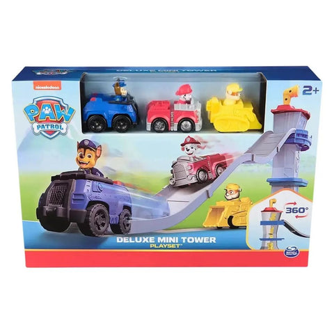 Pista Playset Paw Patrol – Deluxe Mini Tower Playset (Incluye 3 Minivehículos de Chase, Marshall y Rubble)