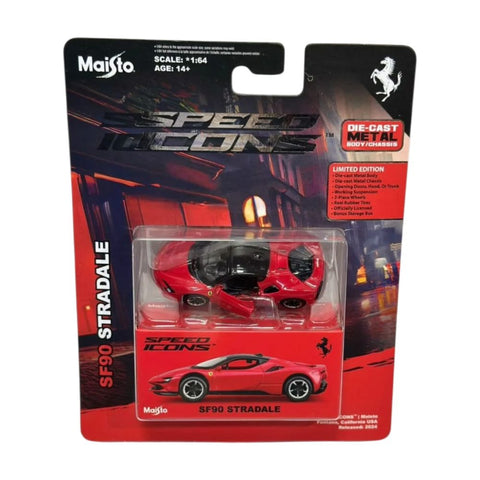 Maisto Speed Icons 1:64 – Ferrari SF90 Stradale (Edición Limitada / Rojo Rosso Corsa con Techo Negro)
