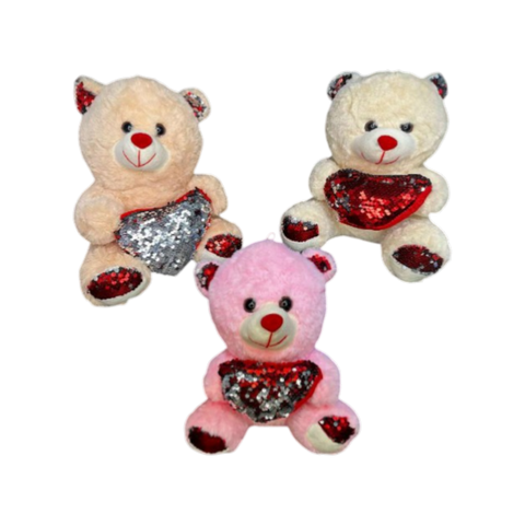 Oso Corazón De Lentejuela Chico 27 cm